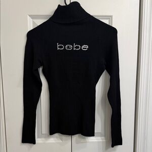 bebe Black Turtleneck with Crystal Logo